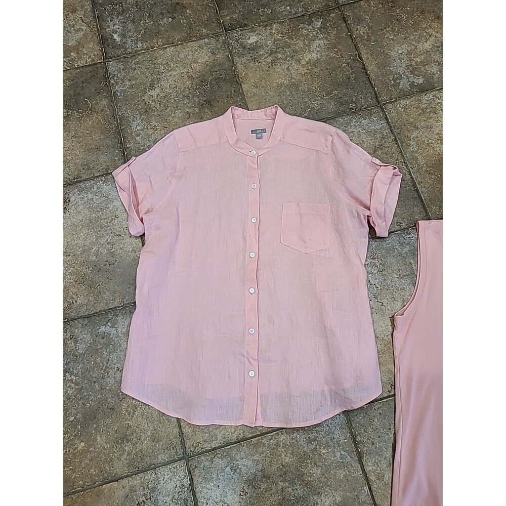 J Jill S Pink Linen Collarless Short Sleeve Top W/ J. Jill Cotton Tank 2 Pc